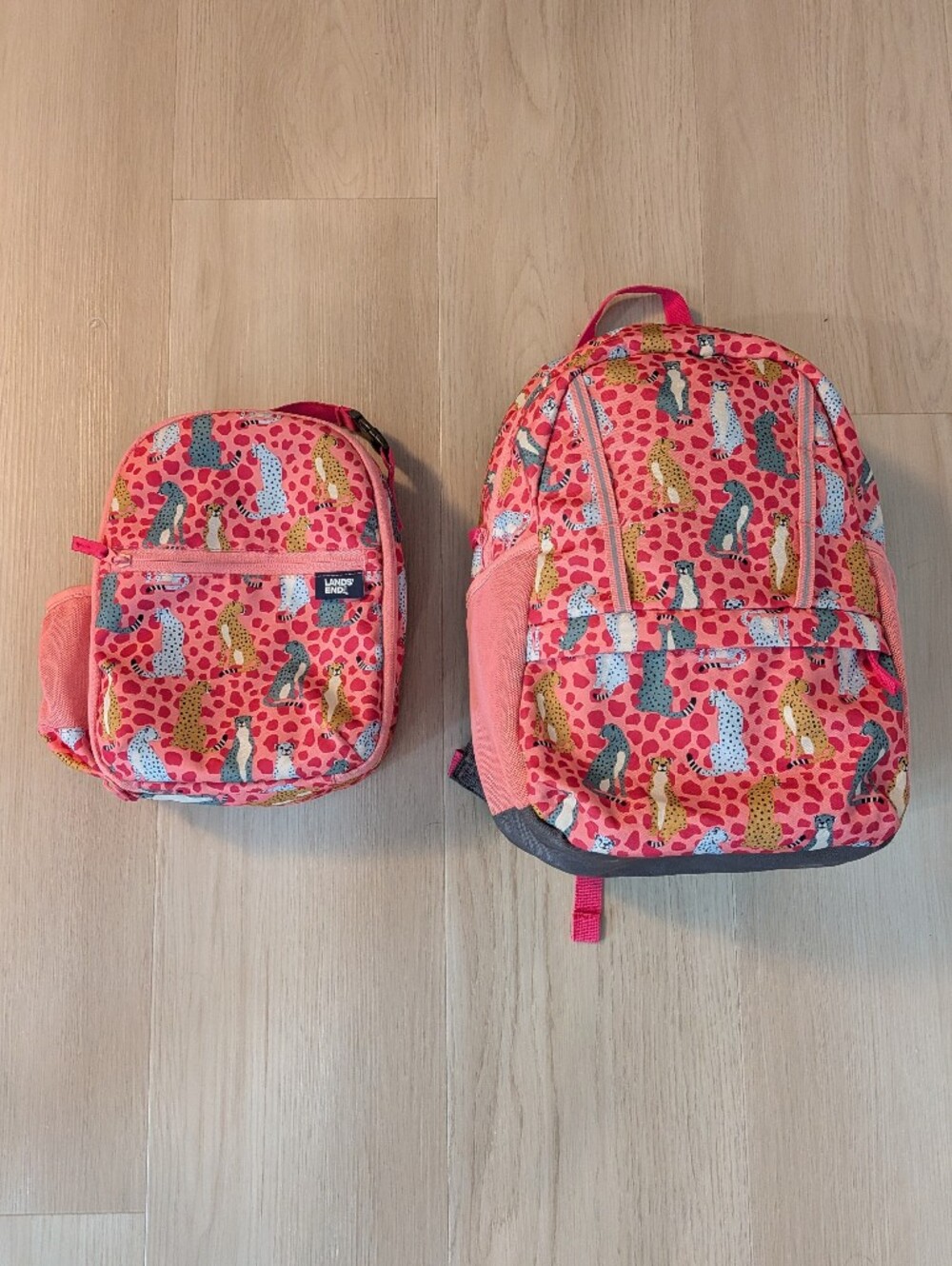 Kids Lands' End Pink Leopard Print Backpack and Lunch Bag Set